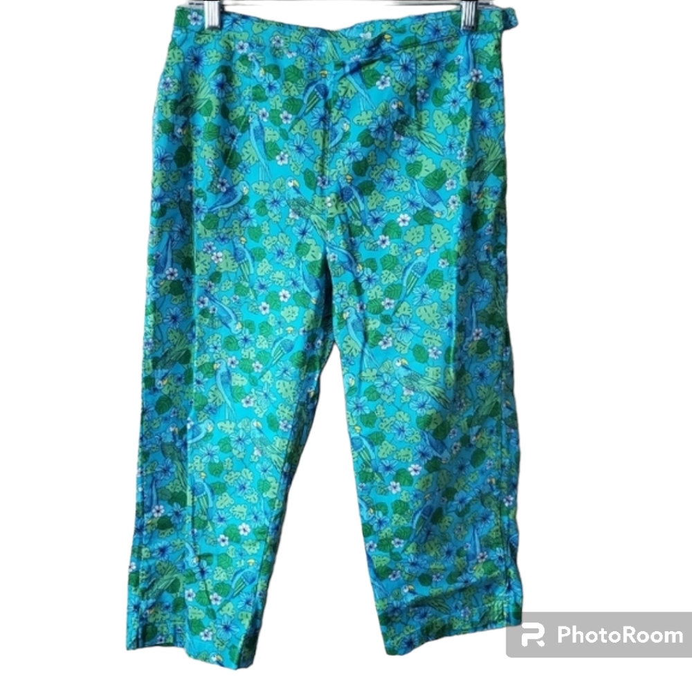 Vintage Tropical print Blue capris size 8